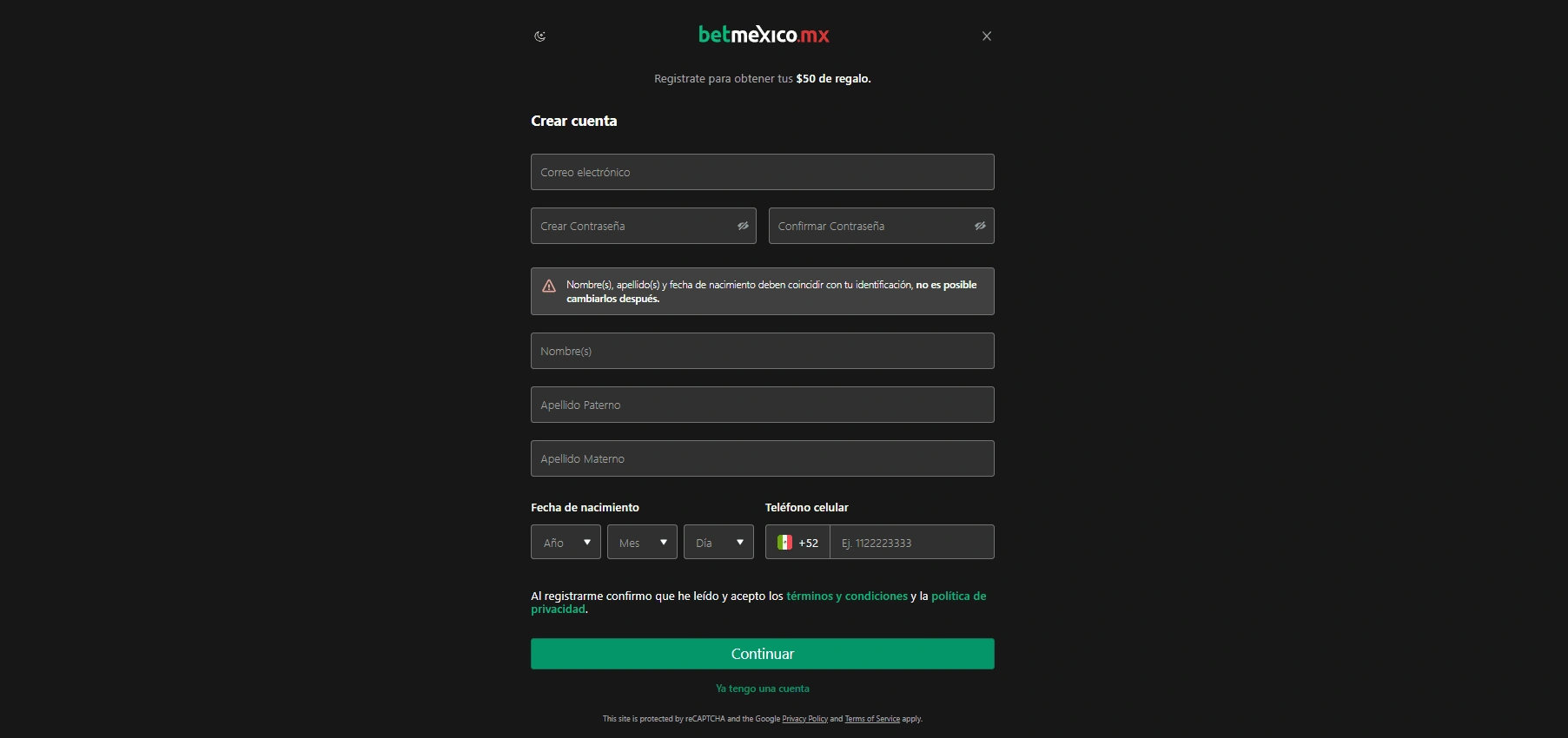 Registro e inicio de sesión en Betmexico