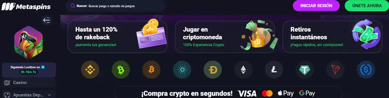 criptomonedas casinos México metaspins